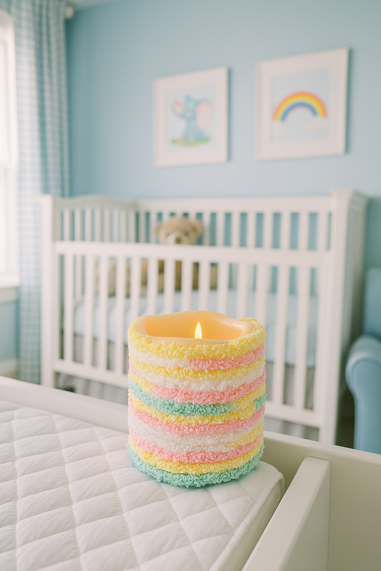 🍼 Cozy Glow Baby Candle – 4” Yarn-Wrapped Flameless Night Light 🧸✨