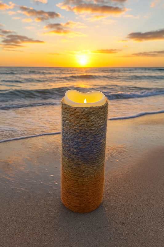 Cozy Yarn Sunrise 🌅🧶🕯️Yarn-Wrapped Flameless Candle Sets – 2 Variations, 3 and 5 set - sizes 4", 5", 6", 7" and 9" - FREE SHIPPING
