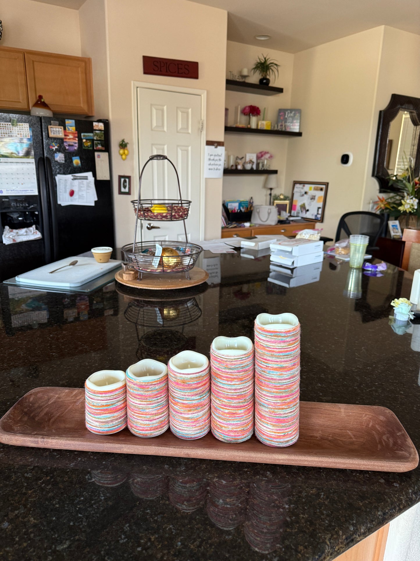 Cozy Warm Glow Multi-Colored Yarn-Wrapped Flameless Candle Sets – 2 Variations, 3 and 5 set - sizes 4", 5", 6", 7" and 9" - FREE SHIPPING